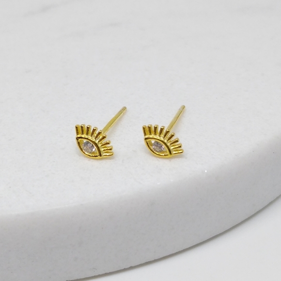 Tiny Dainty Gold Evil Eye Stud Earrings | S925 - Picture 5 of 6